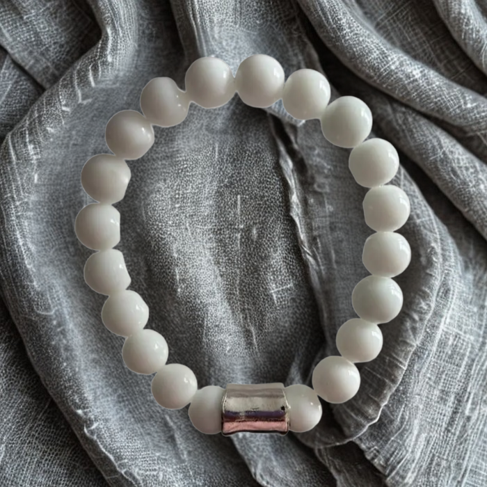 Blue Hematite and White Jade Double Bracelets