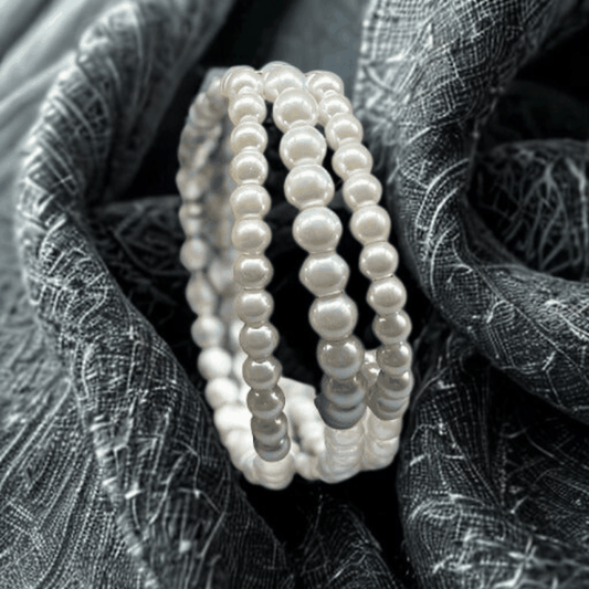 Customizable White Glass Pearl Stretch Bracelet with lustrous finish.