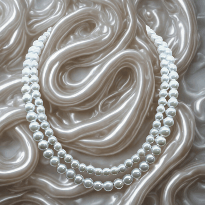 Classic 2 Strand Pearl Necklace with lustrous pearls on a textured background.