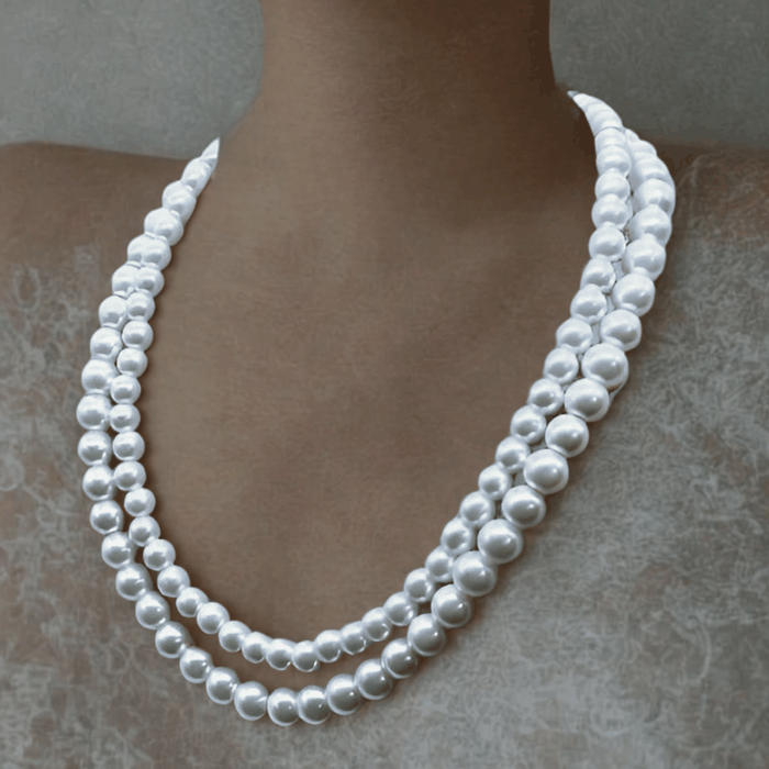 Classic 2 Strand Pearl Necklace showcasing elegance with lustrous dual layers.