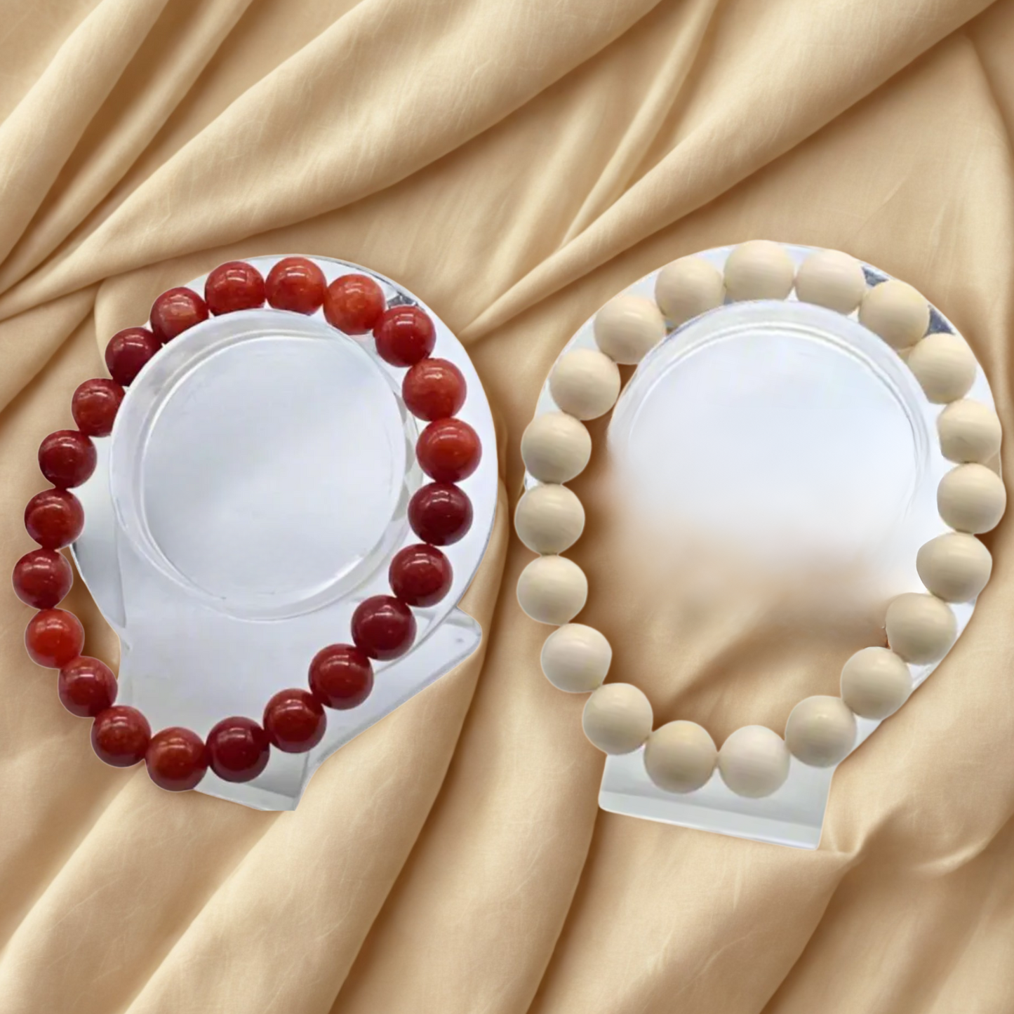 Elevate Your Style with the Red Coral and Cream Fossil Bracelet Set