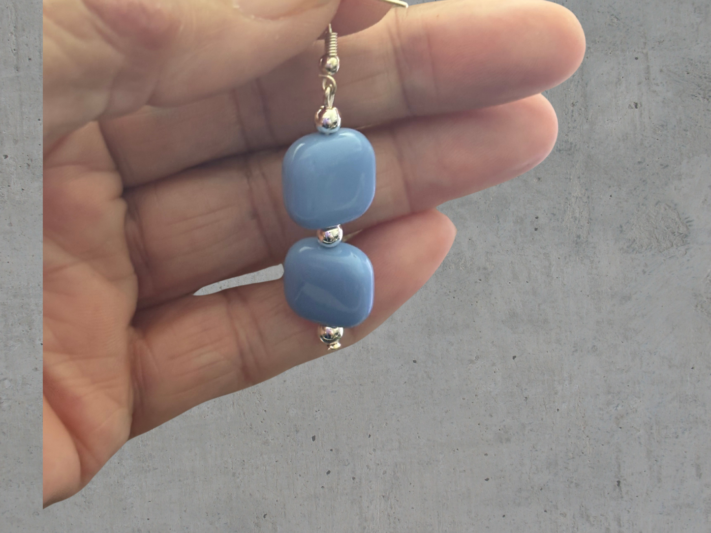 Blue and White Oval Beaded Earrings, Peace N Beads