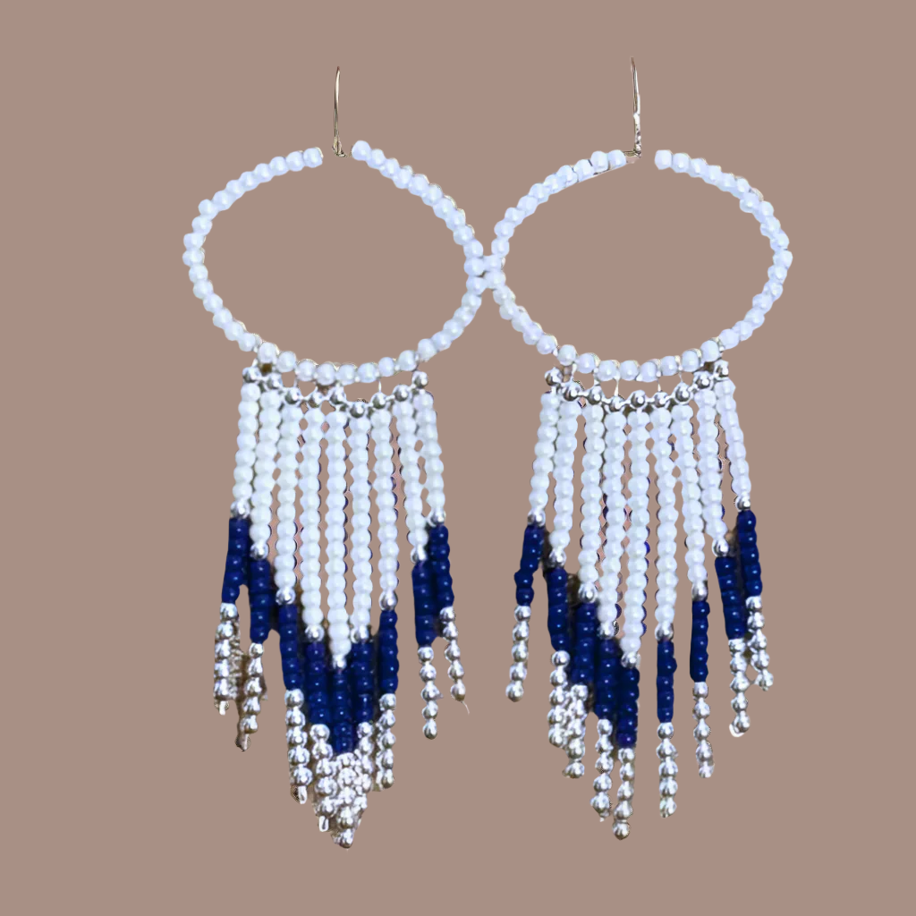 Blue and White Patterned Earrings, Peace N Beads