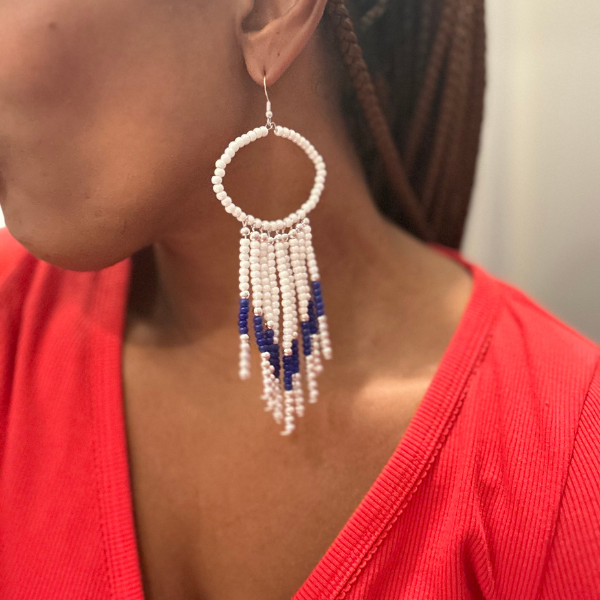 Blue and White Patterned Earrings, Peace N Beads