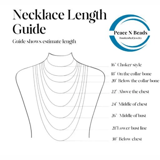 Necklace length guide with measurements from choker style to below chest for the Classic 3 Strand White Pearl Necklace.