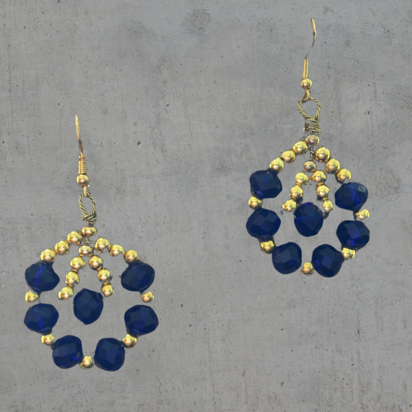 Dainty Blue and Gold Earrings, Peace N Beads