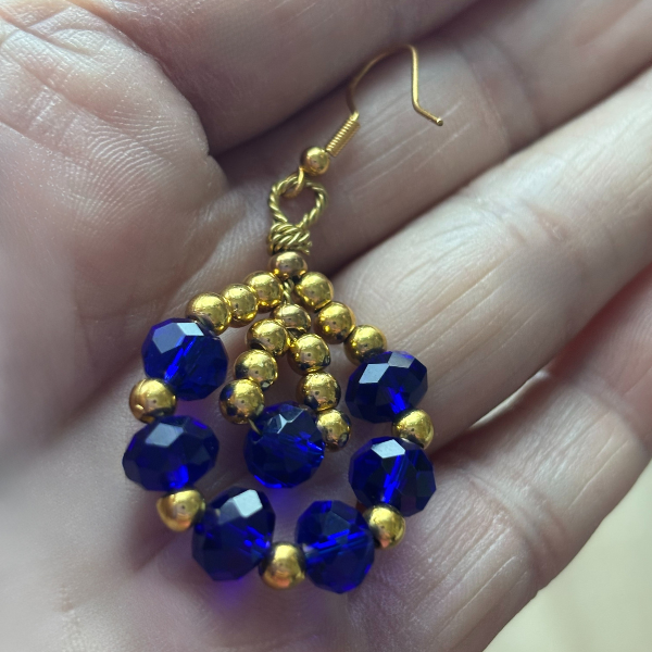 Dainty Blue and Gold Earrings, Peace N Beads