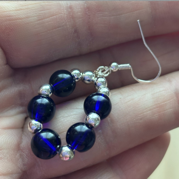 Dainty Silver and Blue Earrings, Peace N Beads
