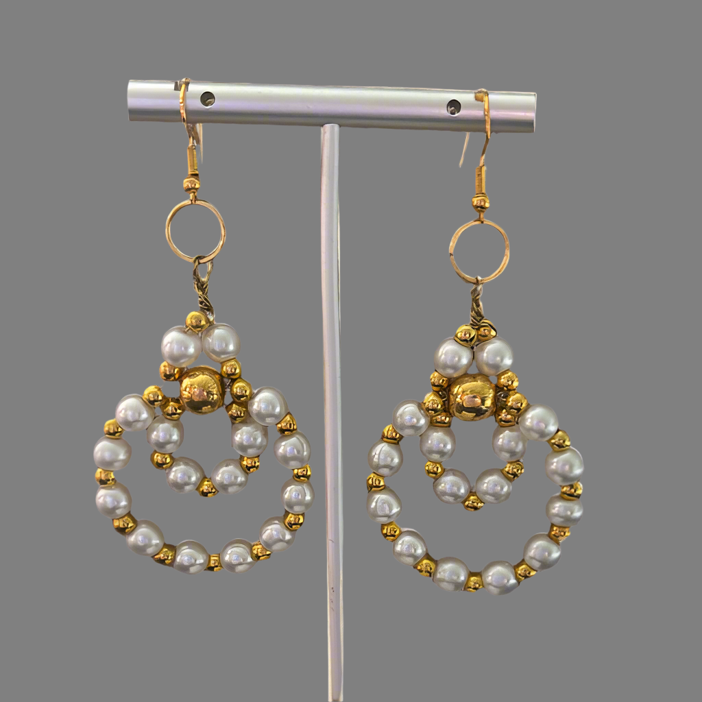 Gold and Pearls Double Hoops, Peace N Beads