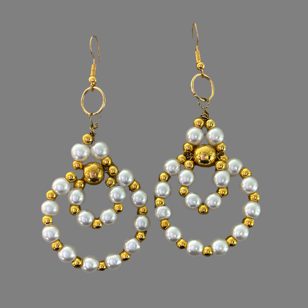 Gold and Pearls Double Hoops, Peace N Beads