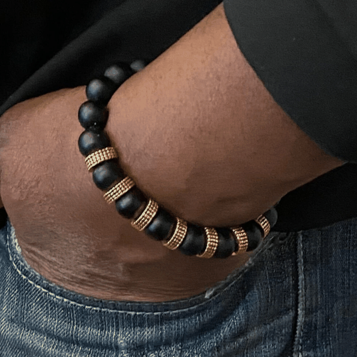 Luxurious Black and Gold Gemstone Bracelet, Peace N Beads