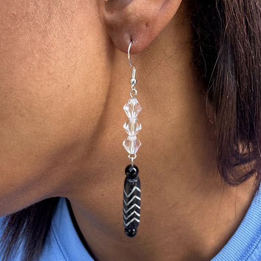 Onyx Cascade Crystal Wood Earrings