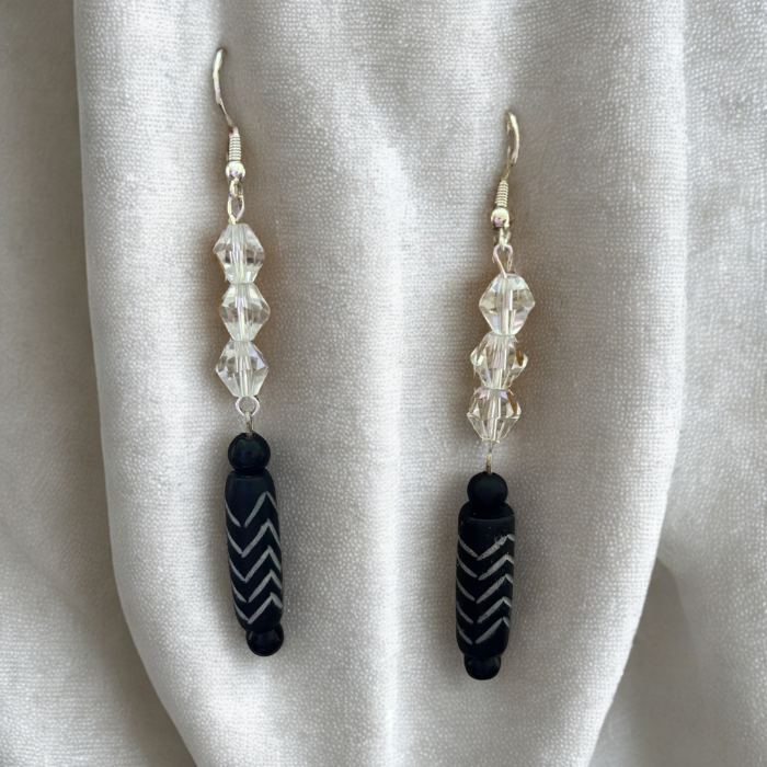 Onyx Cascade Crystal Wood Earrings2