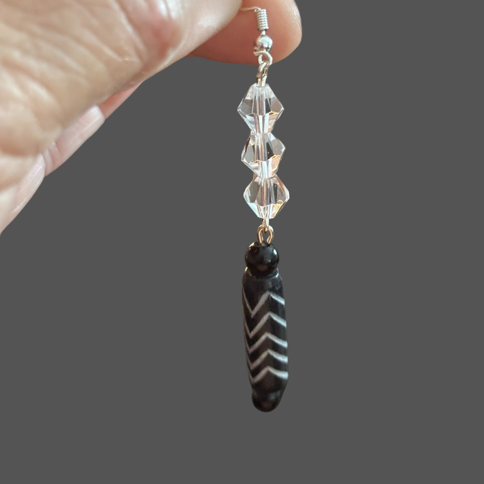 Onyx Cascade Crystal Wood Earrings1