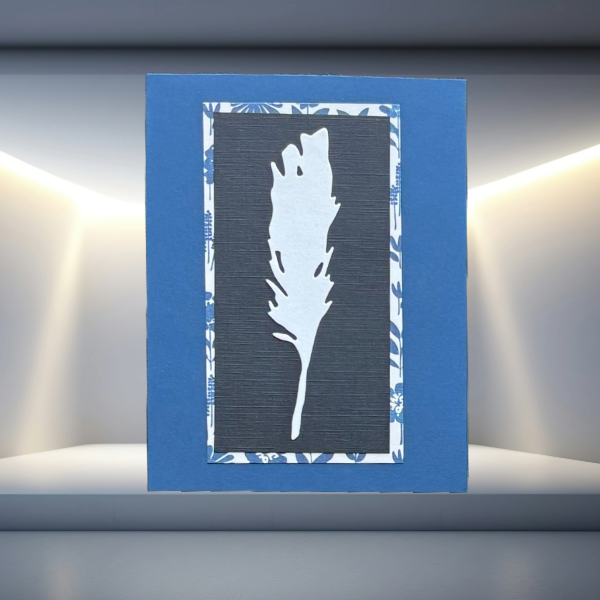 A Flutter of Fun Whimsical Bird of a Feather Note Cards by Peace N Beads Design with blue and black feather design