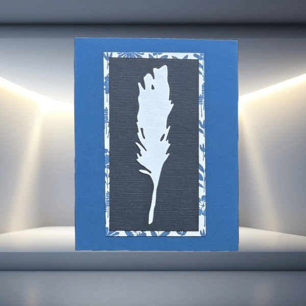 A Flutter of Fun Whimsical Bird of a Feather Note Cards by Peace N Beads Design with blue and black feather design