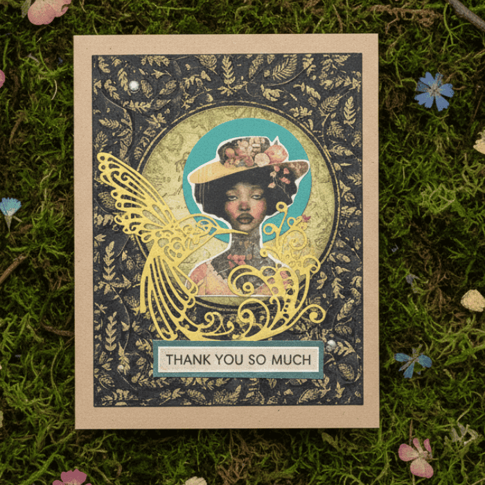 A Touch of Nostalgia note card featuring a beautiful design with vintage elements and a heartfelt message