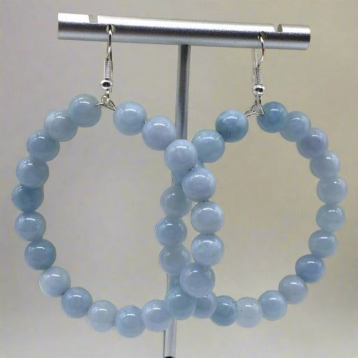 Aquamarine Hoop Earrings-Peace N Beads Design