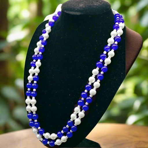 Blue Jade and White Pearl Necklace-Peace N Beads Design