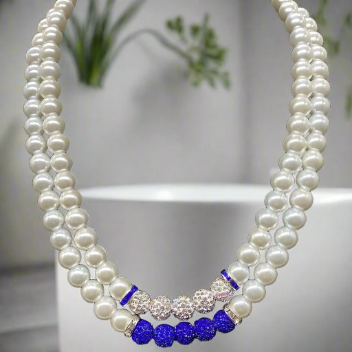 Blue Rhinestone 2 Strand Necklace-Peace N Beads Design