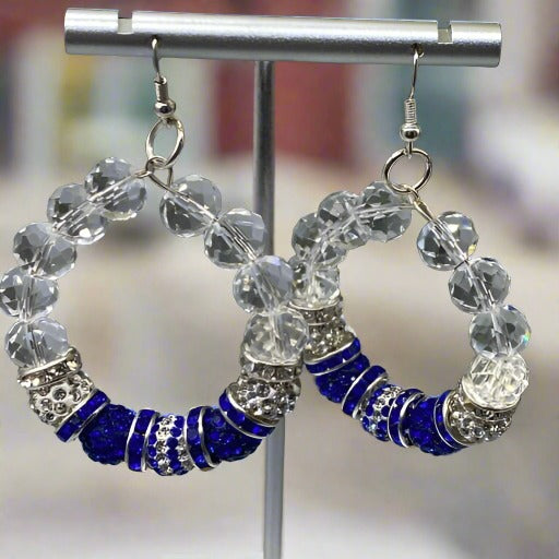 Blue White Crystal Earrings-Peace N Beads Design