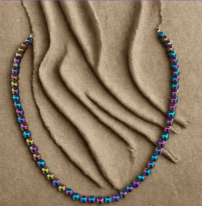 Bohemian Dream Handmade Rainbow Hematite Necklace by Peace N Beads with colorful metallic beads