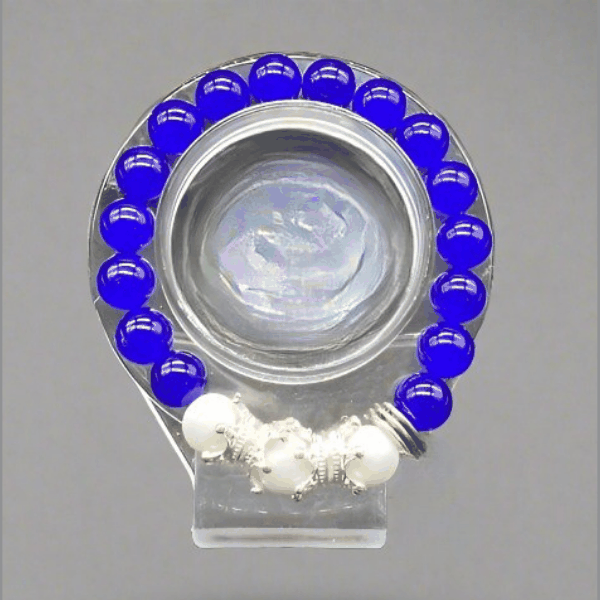 Crown Blue Jade Bracelet by Peace N Beads featuring deep blue jade beads and silver accents