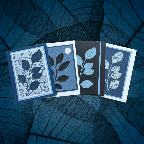 Foliage Fantasia Nature-Inspired Creations note cards by Peace N Beads Design featuring blue leaf designs