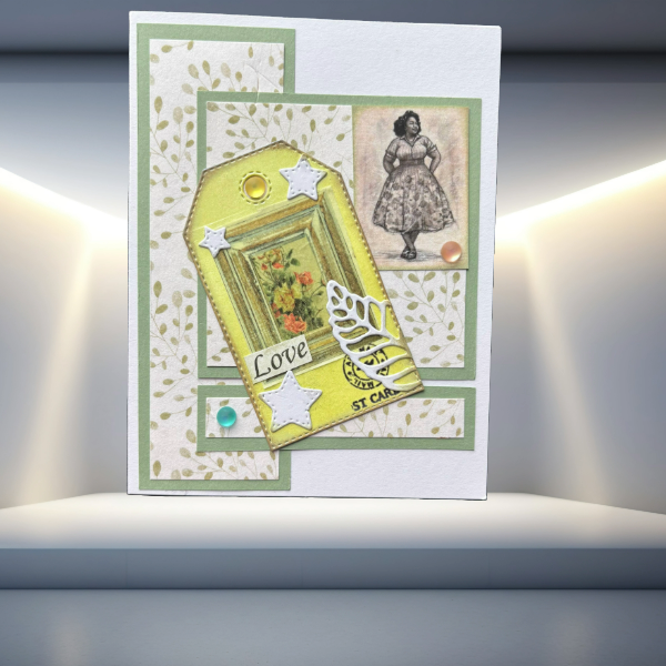 Peace N Beads Design Funky Florals Vintage Note Cards with floral tag and vintage woman illustration