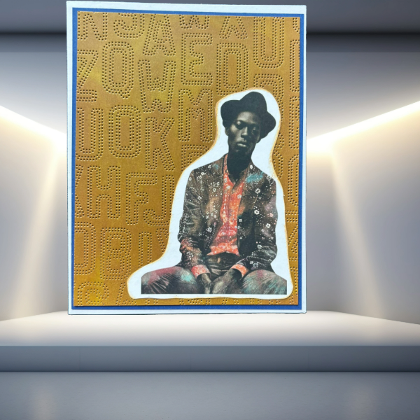 Peace N Beads Design Funky Florals Vintage Note Cards featuring a stylish man in patterned clothing on mustard background