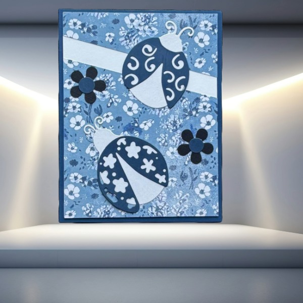 Peace N Beads Design note cards with Garden Whispers Ladybugs and Blooms blue floral pattern