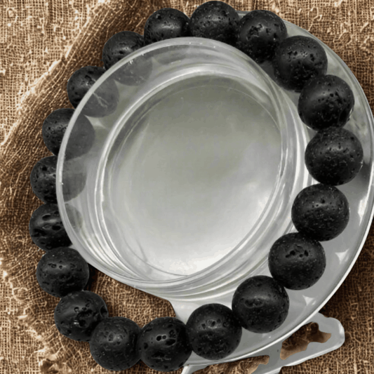Peace N Beads Genuine Black Lava Rock Beaded Bracelet with round textured natural stones