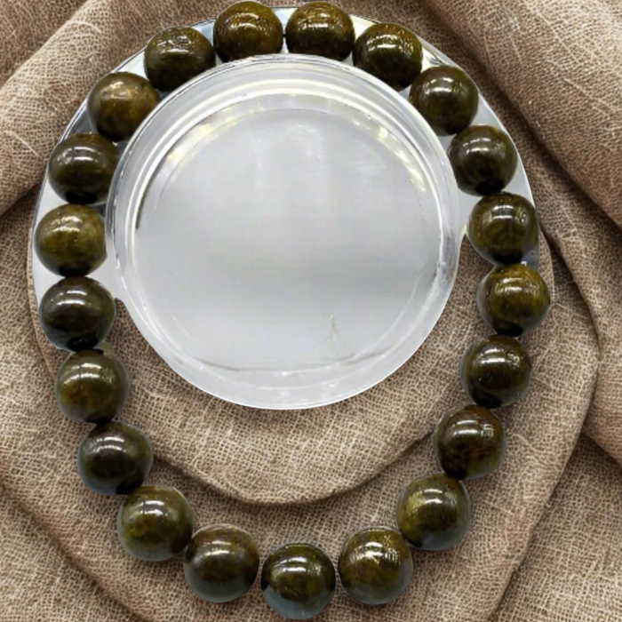 Genuine Brown Bronzite Gemstone Bracelet featuring polished round beads on a soft background