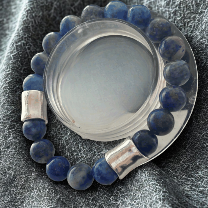 Peace N Beads Genuine Lapis Lazuli Gemstone Bracelet with round blue beads and silver accents