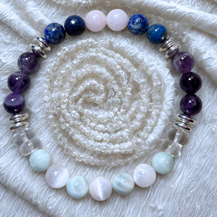 Head Comfort Crystal Bracelet featuring mixed gemstones and silver accents for mindfulness and style