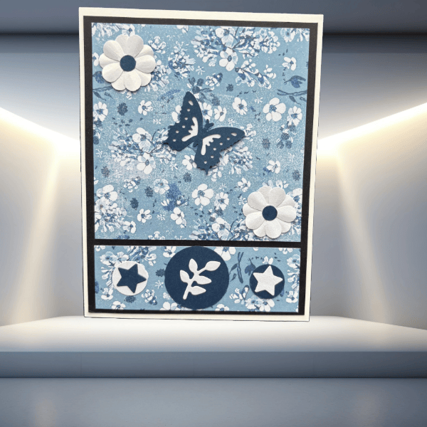 Peace N Beads Design Loves Gentle Petals Card Note Set featuring floral and butterfly patterns in blue and white