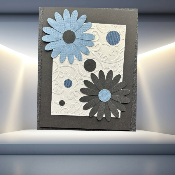 Loves Gentle Petals Card Note Set by Peace N Beads Design featuring textured blue and gray floral elements on embossed white background