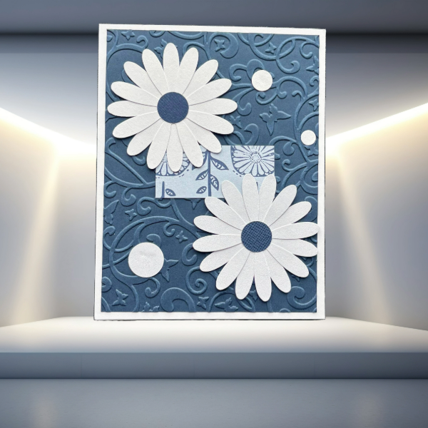 Peace N Beads Design Loves Gentle Petals Card Note Set with embossed blue background and white floral accents