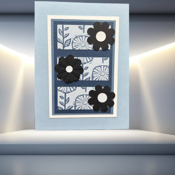 Peace N Beads Design Loves Gentle Petals Card Note Set featuring blue and white floral patterns with black flower embellishments