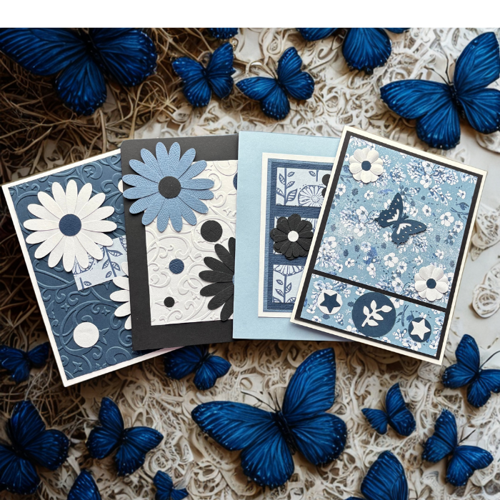 Peace N Beads Design Loves Gentle Petals Card Note Set with blue floral and butterfly designs
