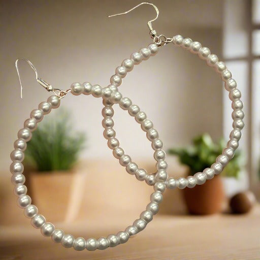 Earrings - Medium Pearl Hoop Earrings