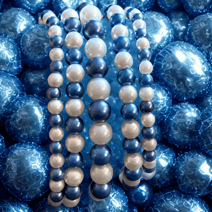 5-Strand Royal Blue and White Pearl Stretch Bracelet from Peace N Beads with glossy beads