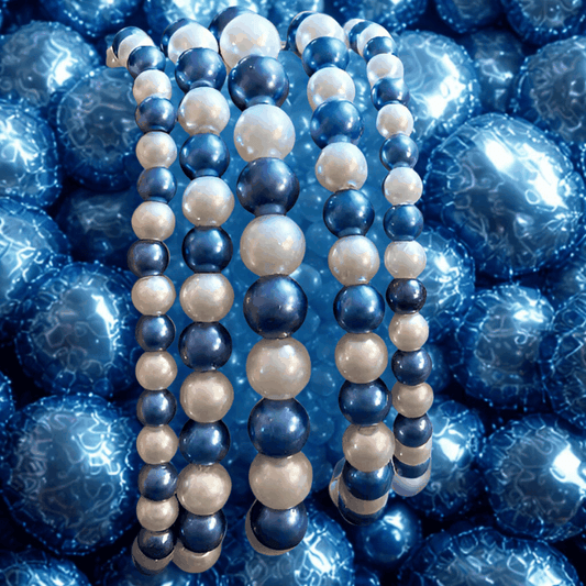 5-Strand Royal Blue and White Pearl Stretch Bracelet from Peace N Beads with glossy beads