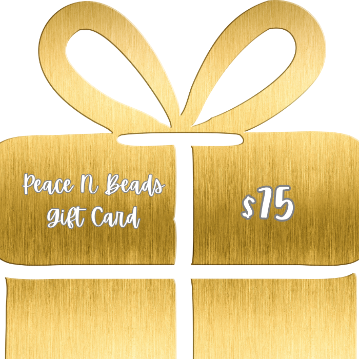 Peace N Beads eGift Cards design featuring a gold gift card valued at 75 dollars