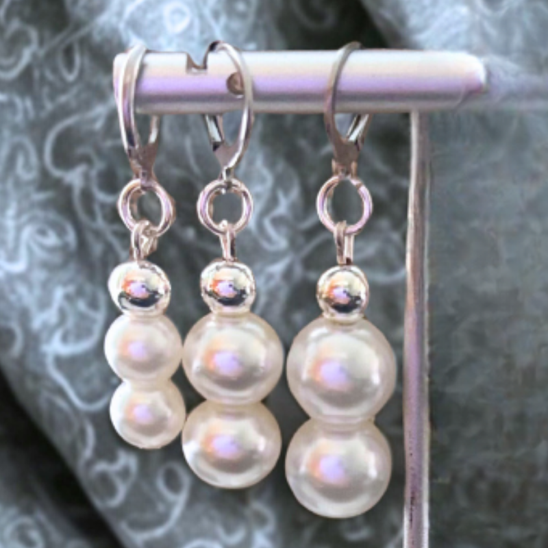 Peace N Beads Design Elegant Pearl 2 Drop Earrings with double white pearls and silver hooks