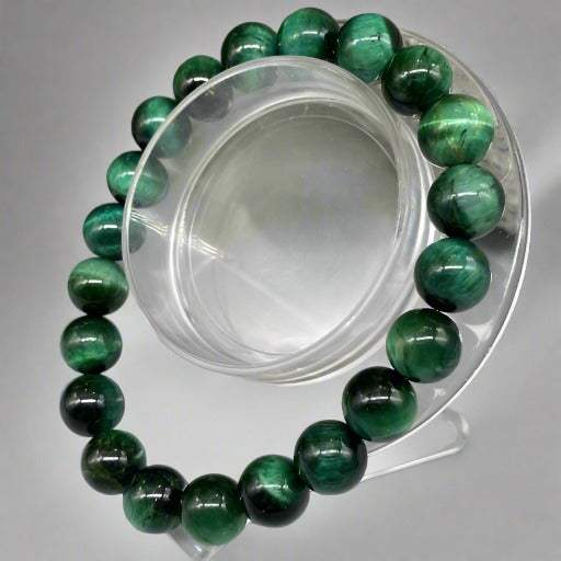 Genuine Green Tiger Eye Motivational Bracelet by Peace N Beads with polished round green beads