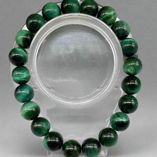 Genuine Green Tiger Eye Motivational Bracelet by Peace N Beads made of round polished green tiger eye beads