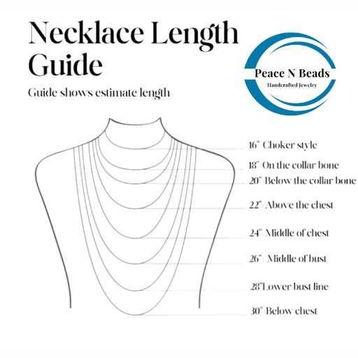 Necklace length guide illustration for Peace N Beads handcrafted chakra necklace with genuine gemstones
