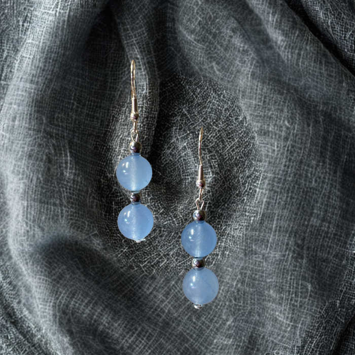 Handmade Light Blue Glass Beads with Rhinestone Accent Jewelry Set featuring elegant earrings