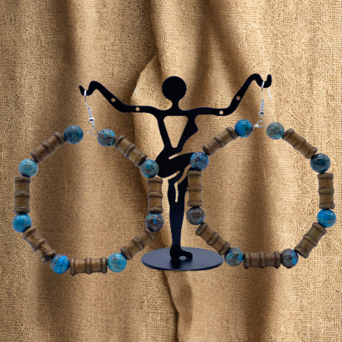 Handmade Wood and Crazy Lace Hoop Earrings with Unique Beaded Design for Stylish Accessories